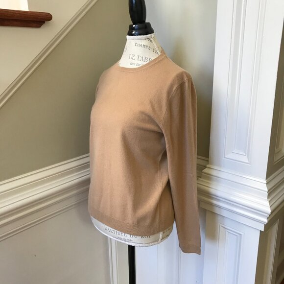 Neiman Marcus Cashmere Sweater Womens Large Brown Tan Crew Neck Long Sleeve Knit - Picture 6 of 11